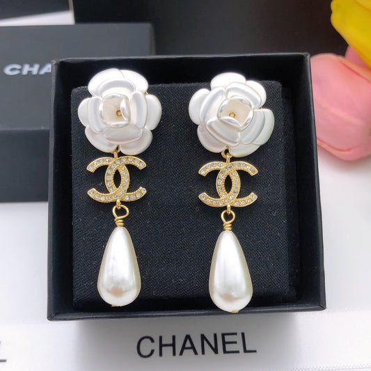Chanel White Floral Earrings