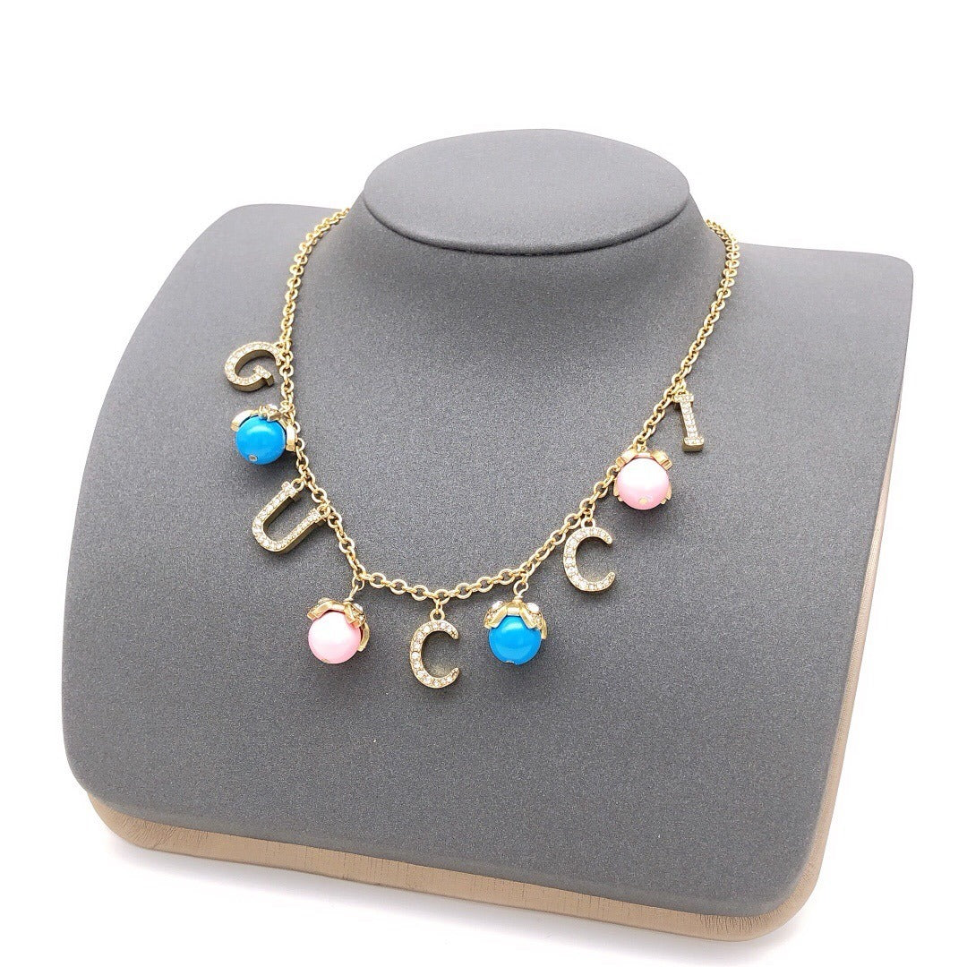 Gucci Pink Brass Floral Necklace