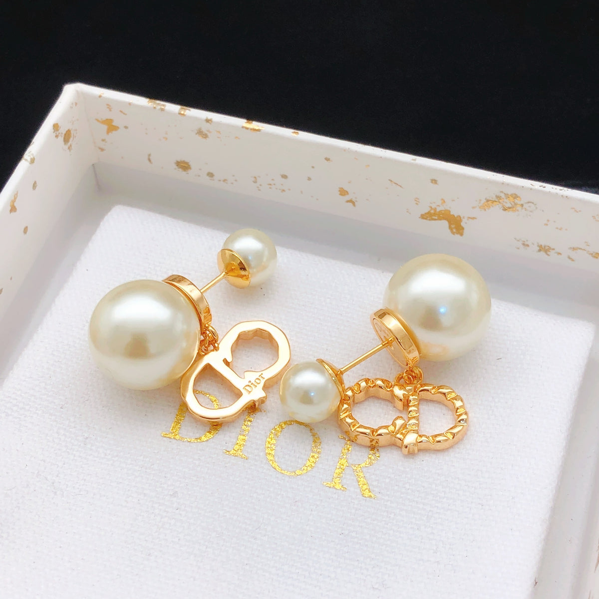 Dior Gold Brass Pearl Earrings