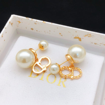 Dior Gold Brass Pearl Earrings