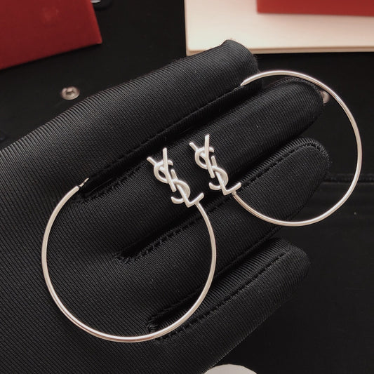 Saint Laurent Silver Brass Round Earrings