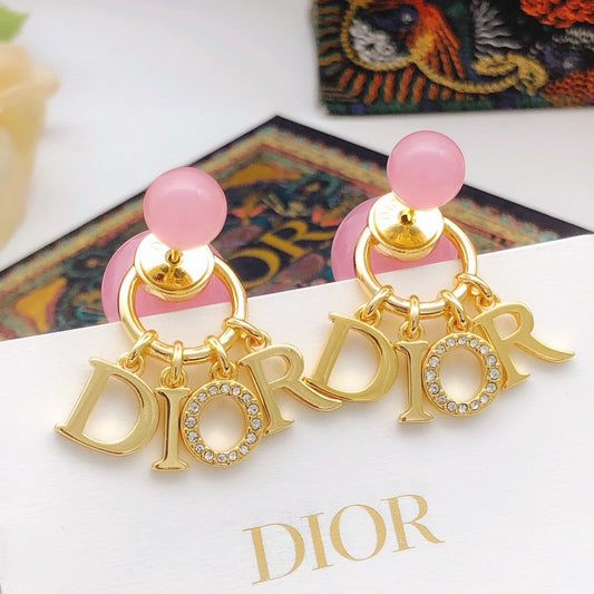 Dior Pink Brass Logo Earrings