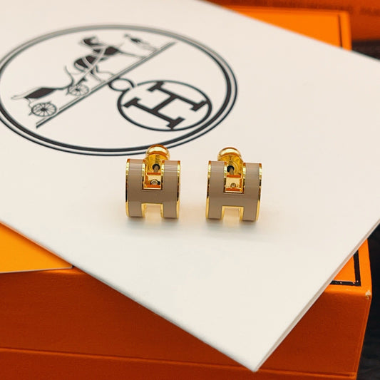 Hermes Brown Brass Earrings