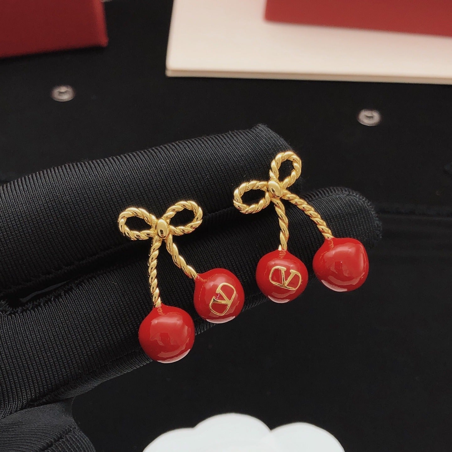 Valentino Red Brass Bow Earrings