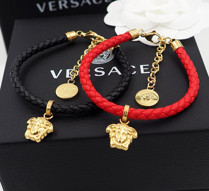 Versace Gold Leather Medusa Bracelet