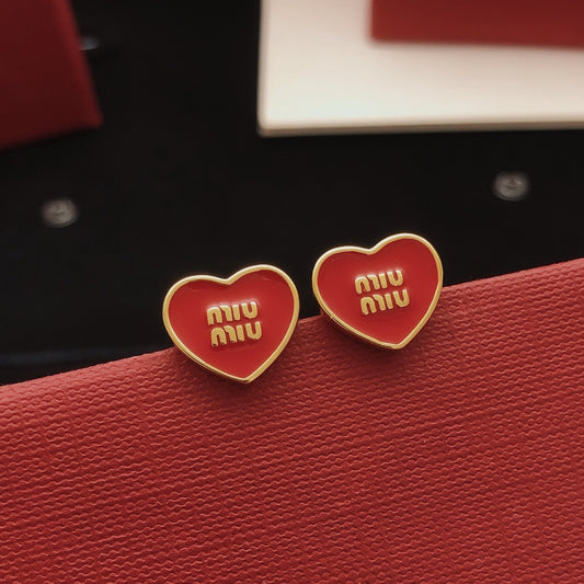 Miu Miu Red Brass Heart Earrings