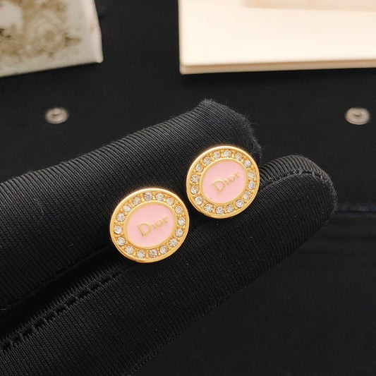 Dior Pink Brass Round Earrings