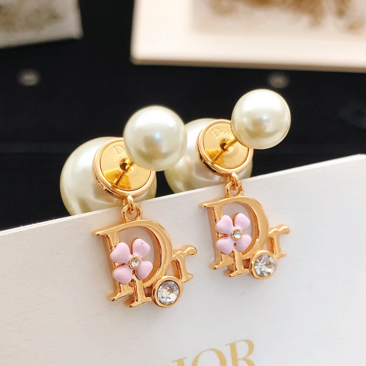 Dior Pink Brass Floral Earrings
