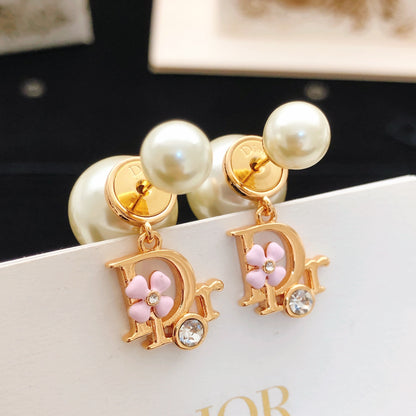 Dior Pink Brass Floral Earrings