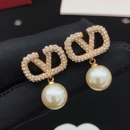 Valentino Brass Pearl Earrings
