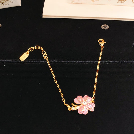 Dior Pink Brass Clover Bracelet