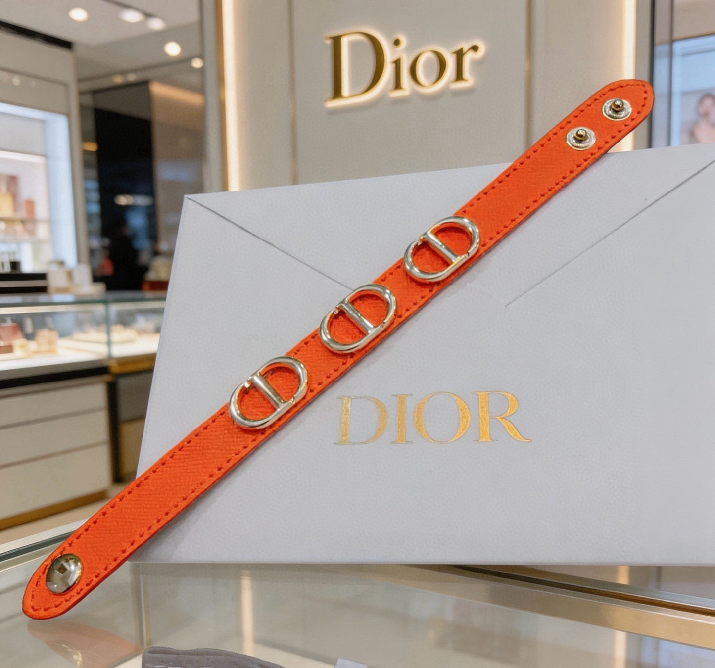 Dior Leather & Sterling Silver Chain Bracelet
