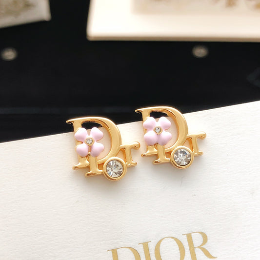 Dior Pink Brass Floral Earrings