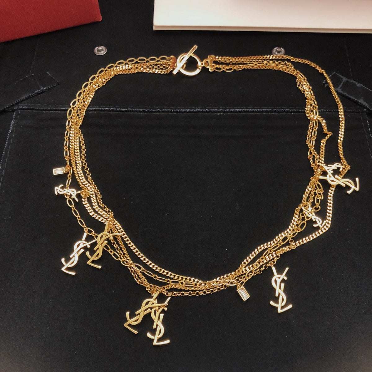 Saint Laurent Brass Logo Necklace