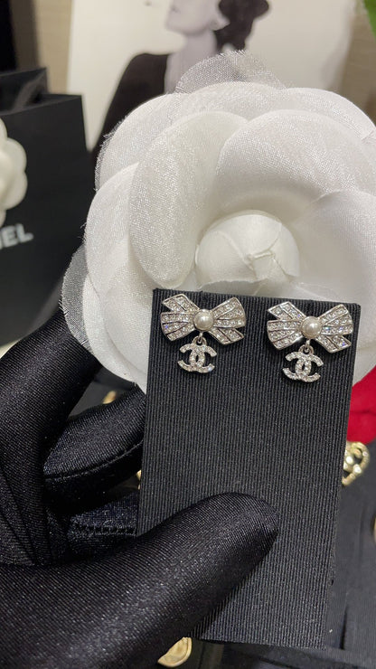 Chanel Silver Bow Earrings