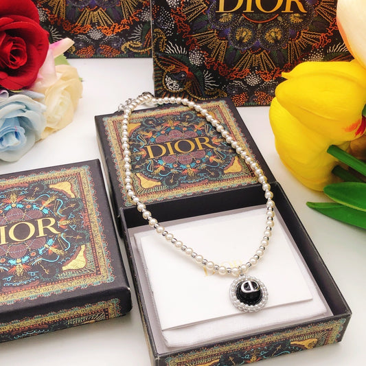 Dior Black Brass Pearl Necklace