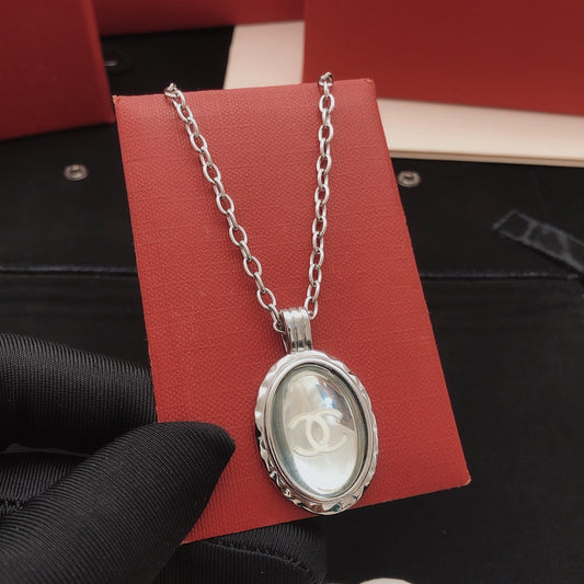 Chanel White Brass Round Necklace