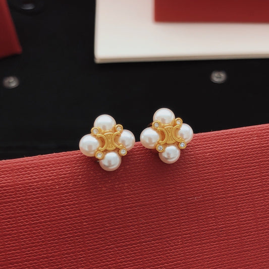 Celine Brass Pearl Earrings