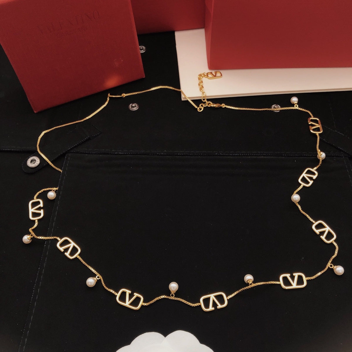 Valentino Brass Pearl Necklace