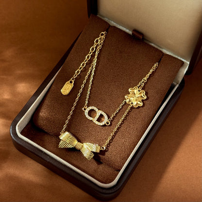 Dior Gold Brass Clover Necklace
