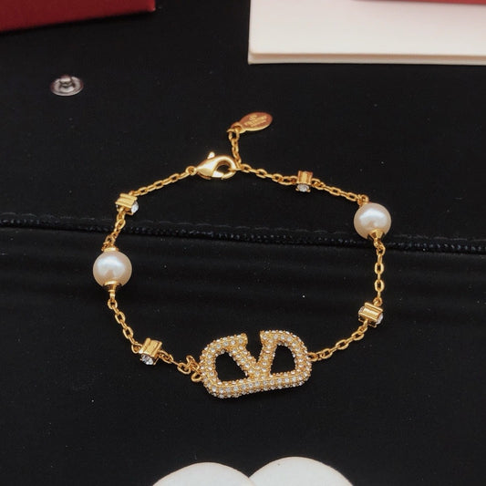 Valentino Brass Pearl Bracelet