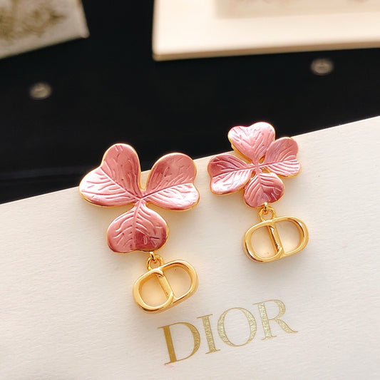 Dior Pink Brass Clover Earrings