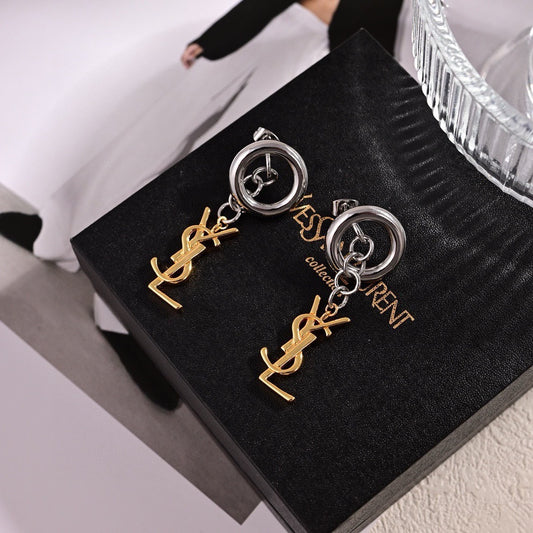 Saint Laurent Brass Logo Earrings