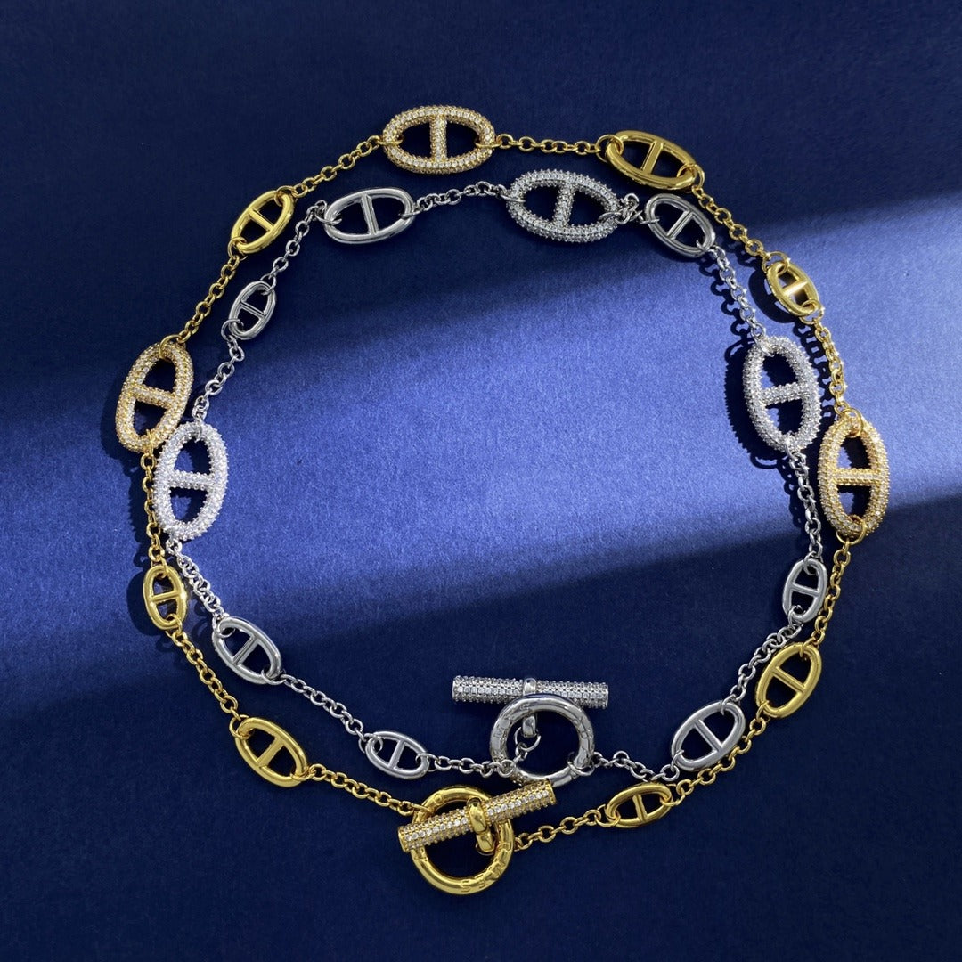 Hermes Silver Brass Round Necklace