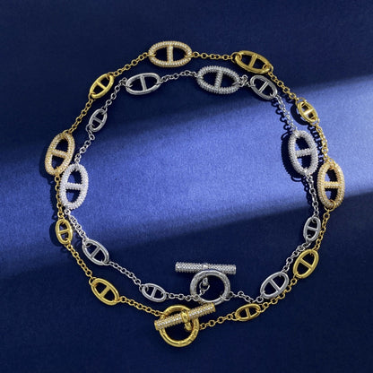 Hermes Silver Brass Round Necklace