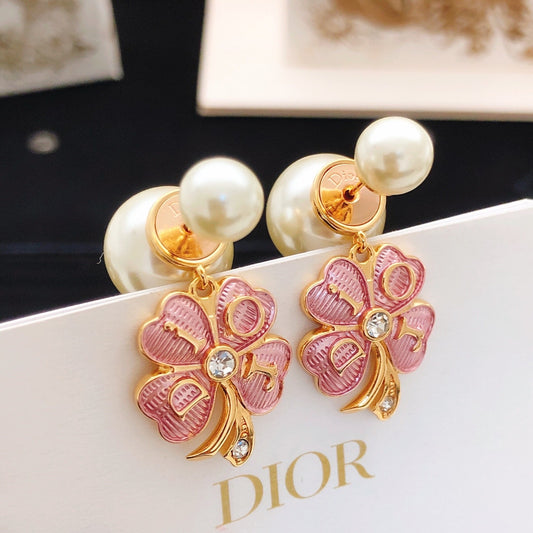 Dior Pink Brass Clover Earrings
