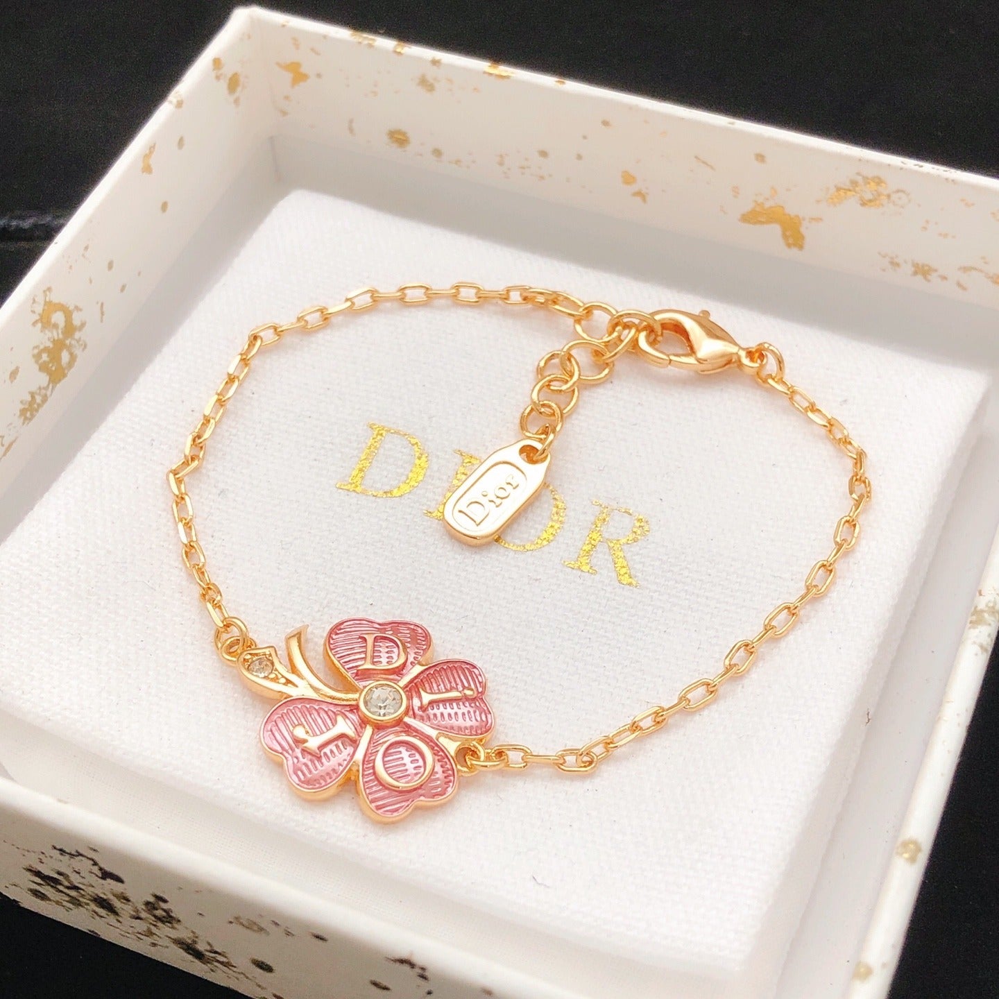 Dior Pink Brass Clover Bracelet