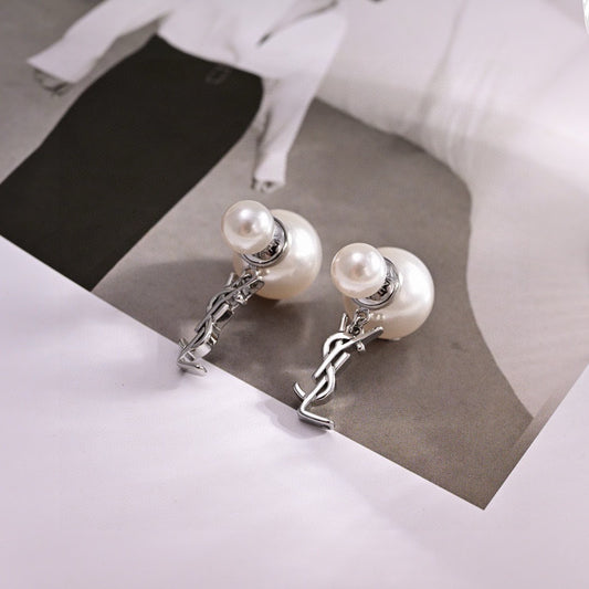 Saint Laurent Brass Pearl Earrings