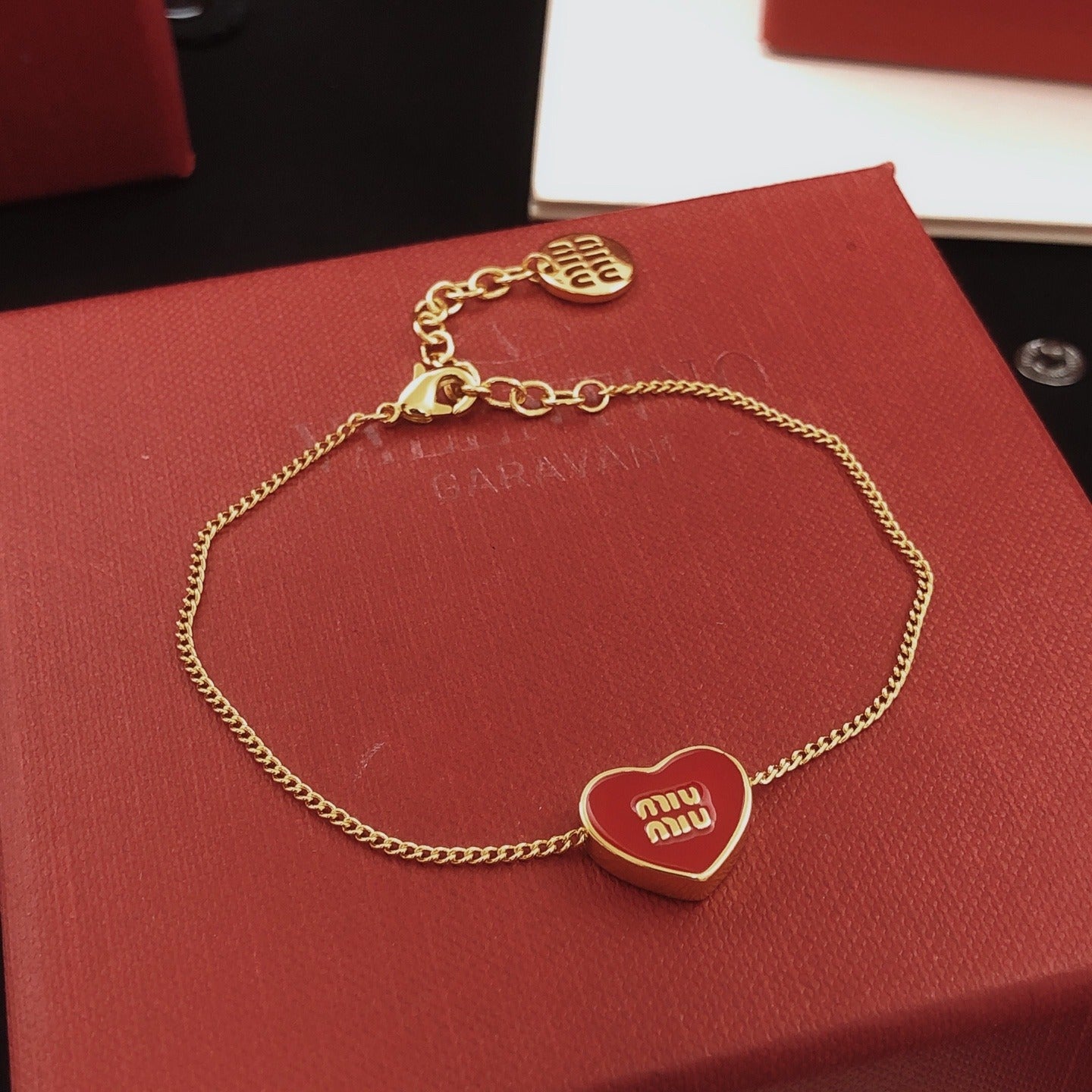 Miu Miu Red Brass Heart Bracelet