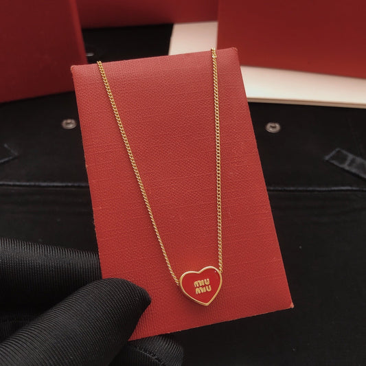 Miu Miu Red Brass Heart Necklace