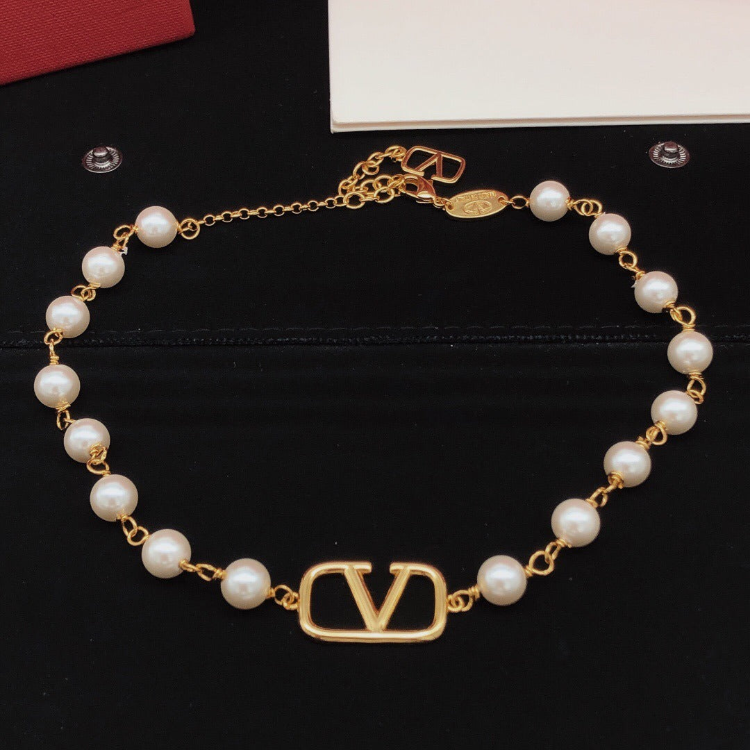 Valentino Brass Pearl Necklace