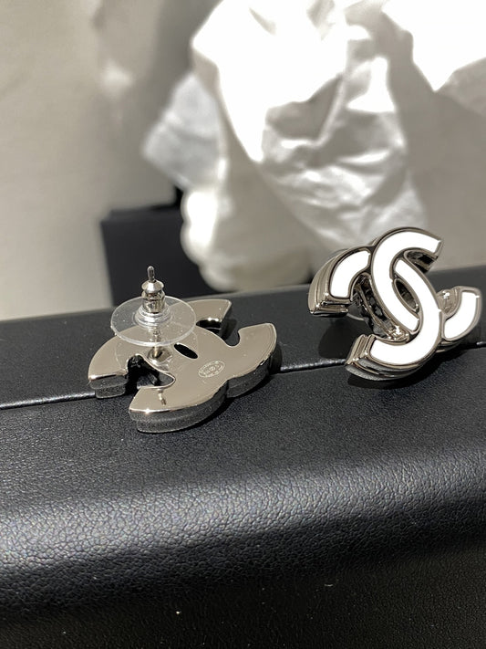 Chanel White Enamel Earrings