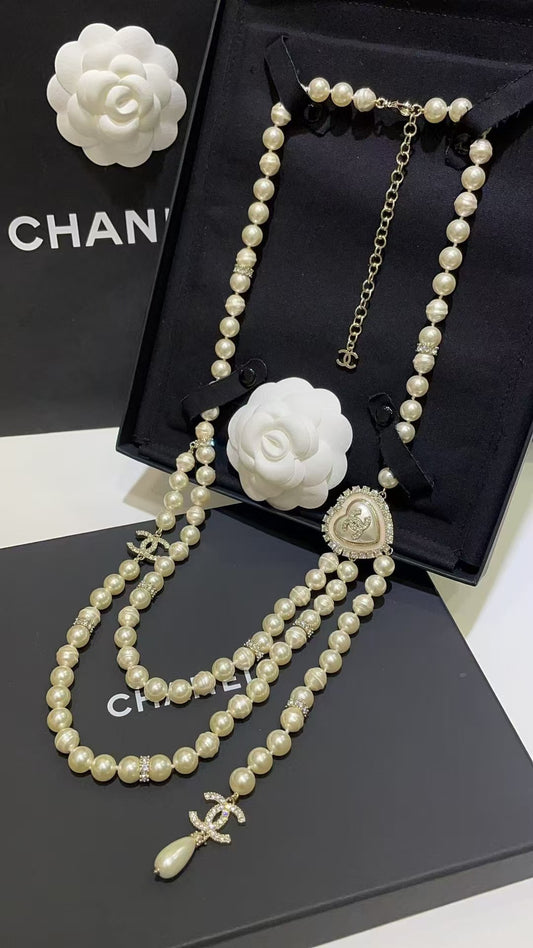 Chanel White Heart Necklace