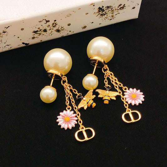 Dior Pink Brass Bee Earrings