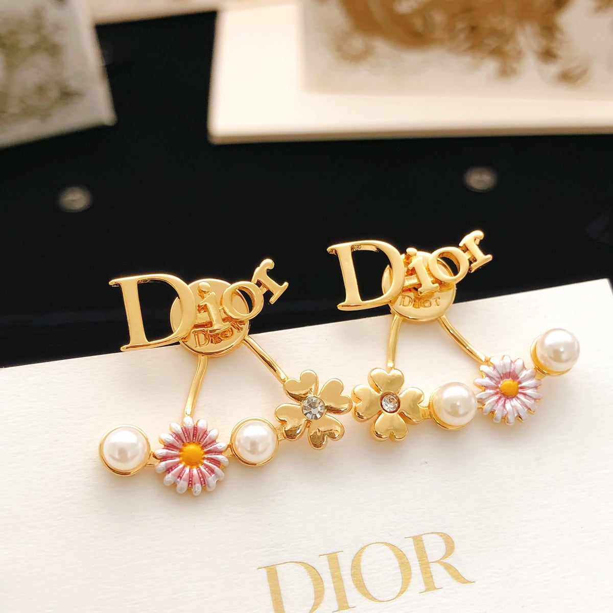 Dior Pink Brass Sunburst Earrings