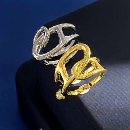 Hermes Gold Brass Geometric Ring