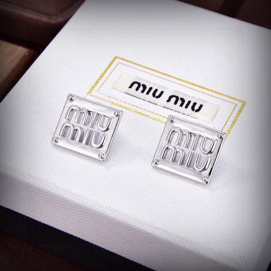 Miu Miu Brass Logo Earrings