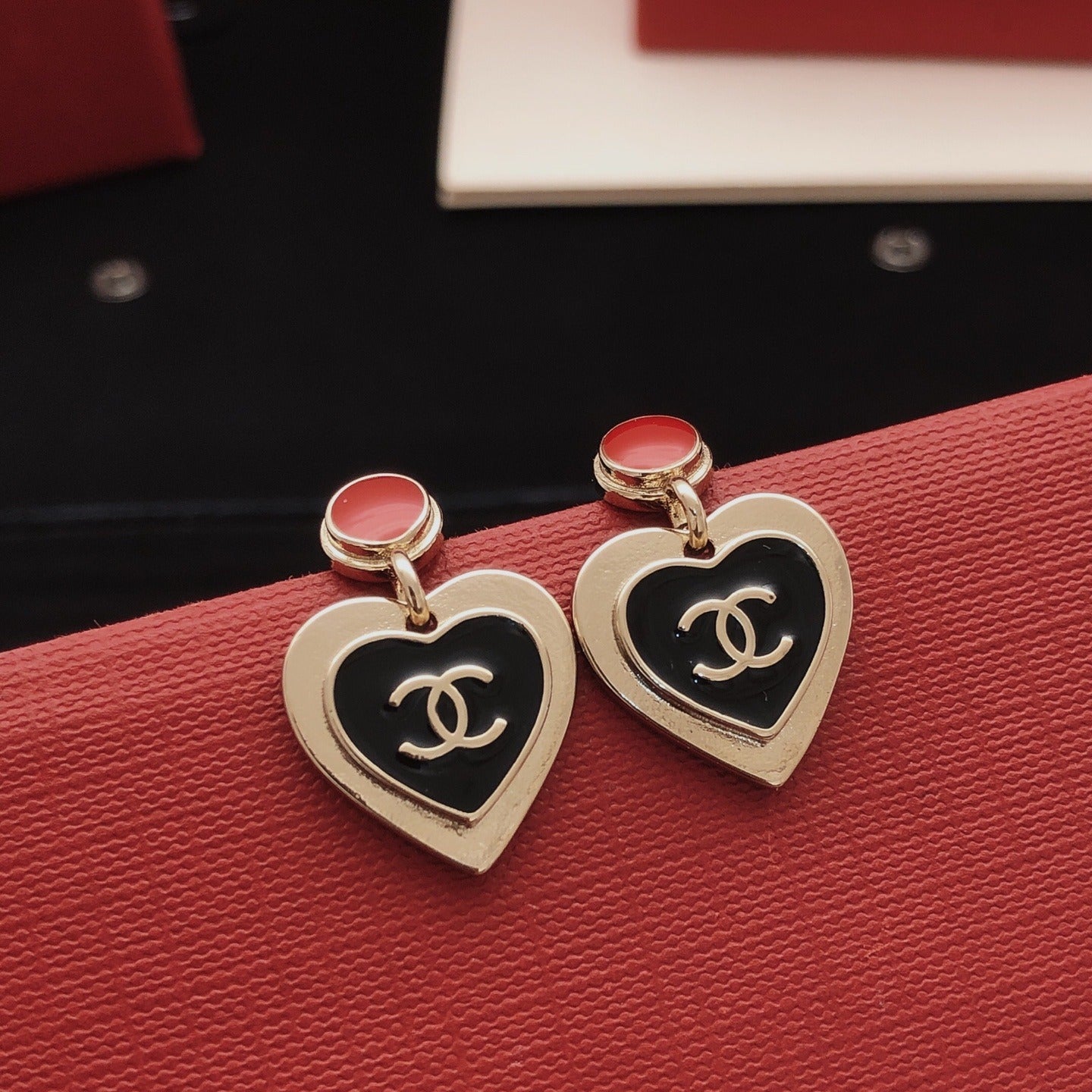 Chanel Black Brass Heart Earrings