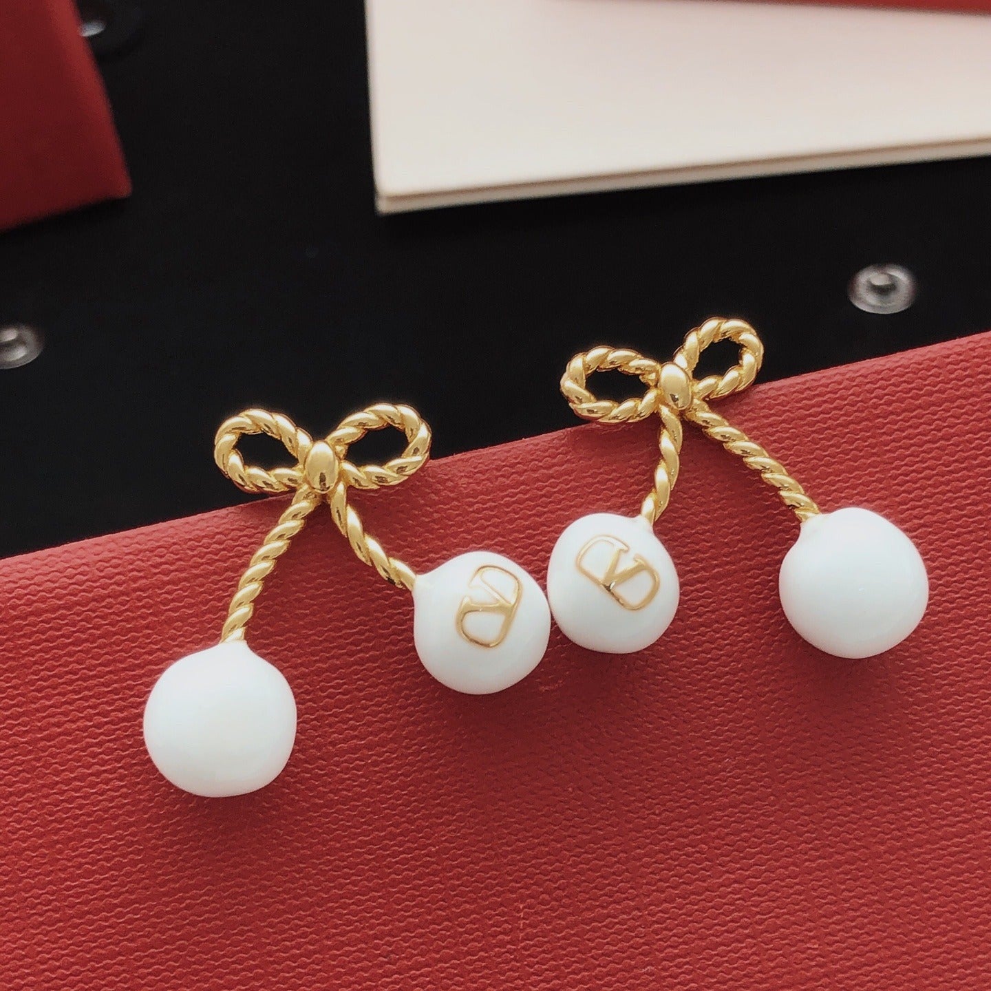 Valentino White Brass Bow Earrings