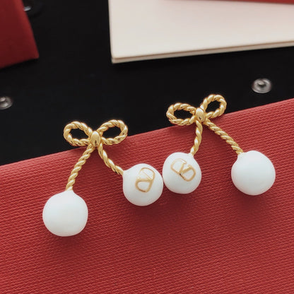 Valentino White Brass Bow Earrings