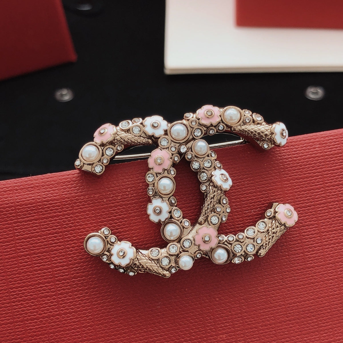 Chanel Pink Brass Brooch