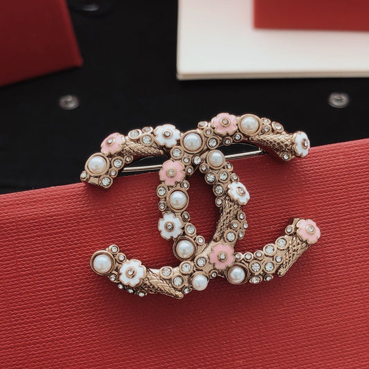 Chanel Pink Brass Brooch