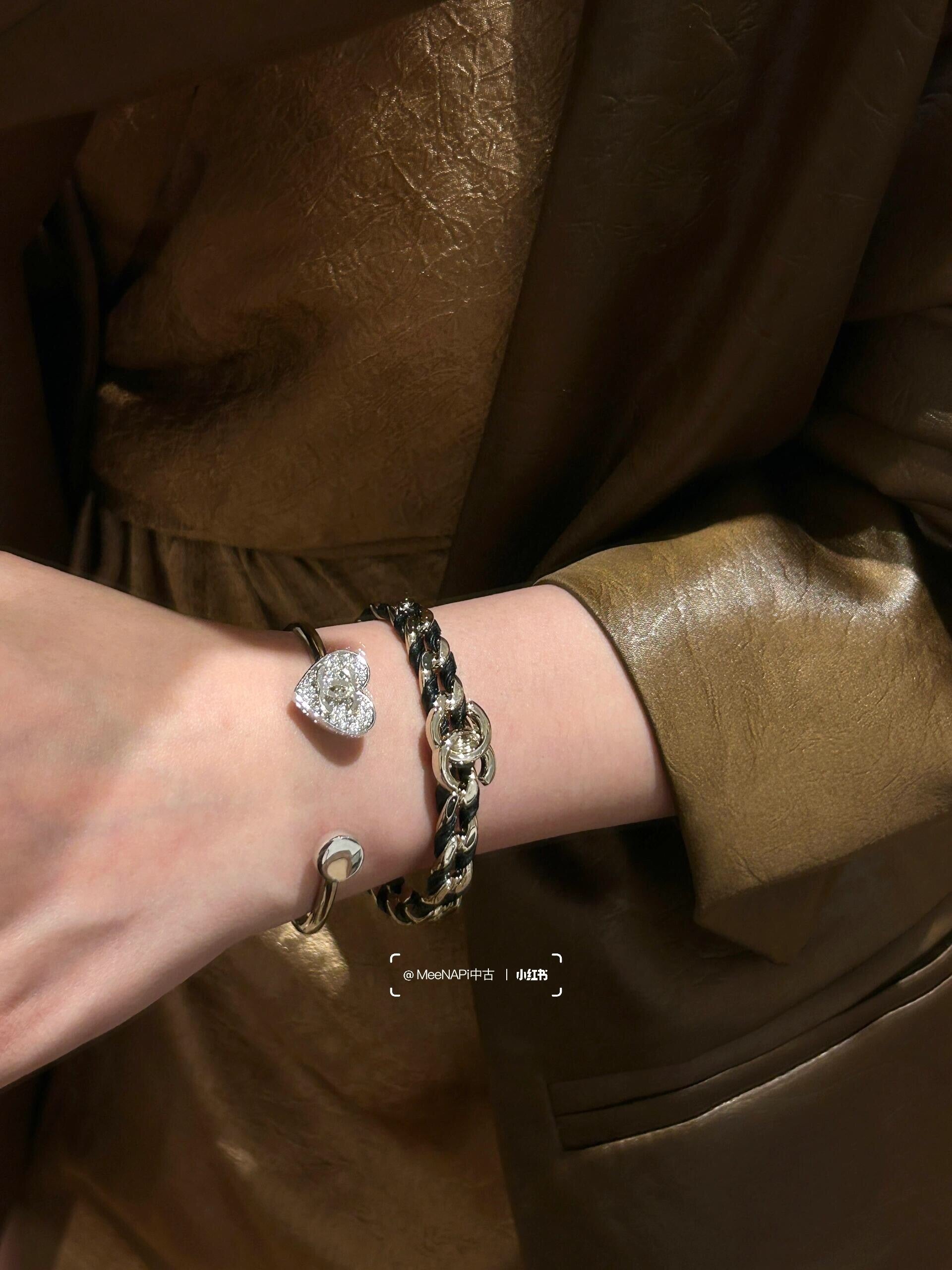 Chanel Silver Brass Heart Bracelet