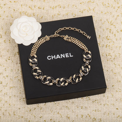 Chanel Black Brass Logo Necklace