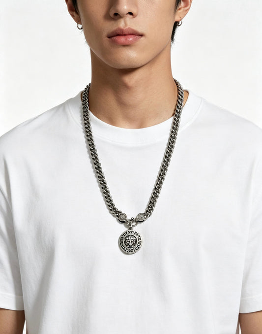 Versace Sterling Silver Chain Necklace
