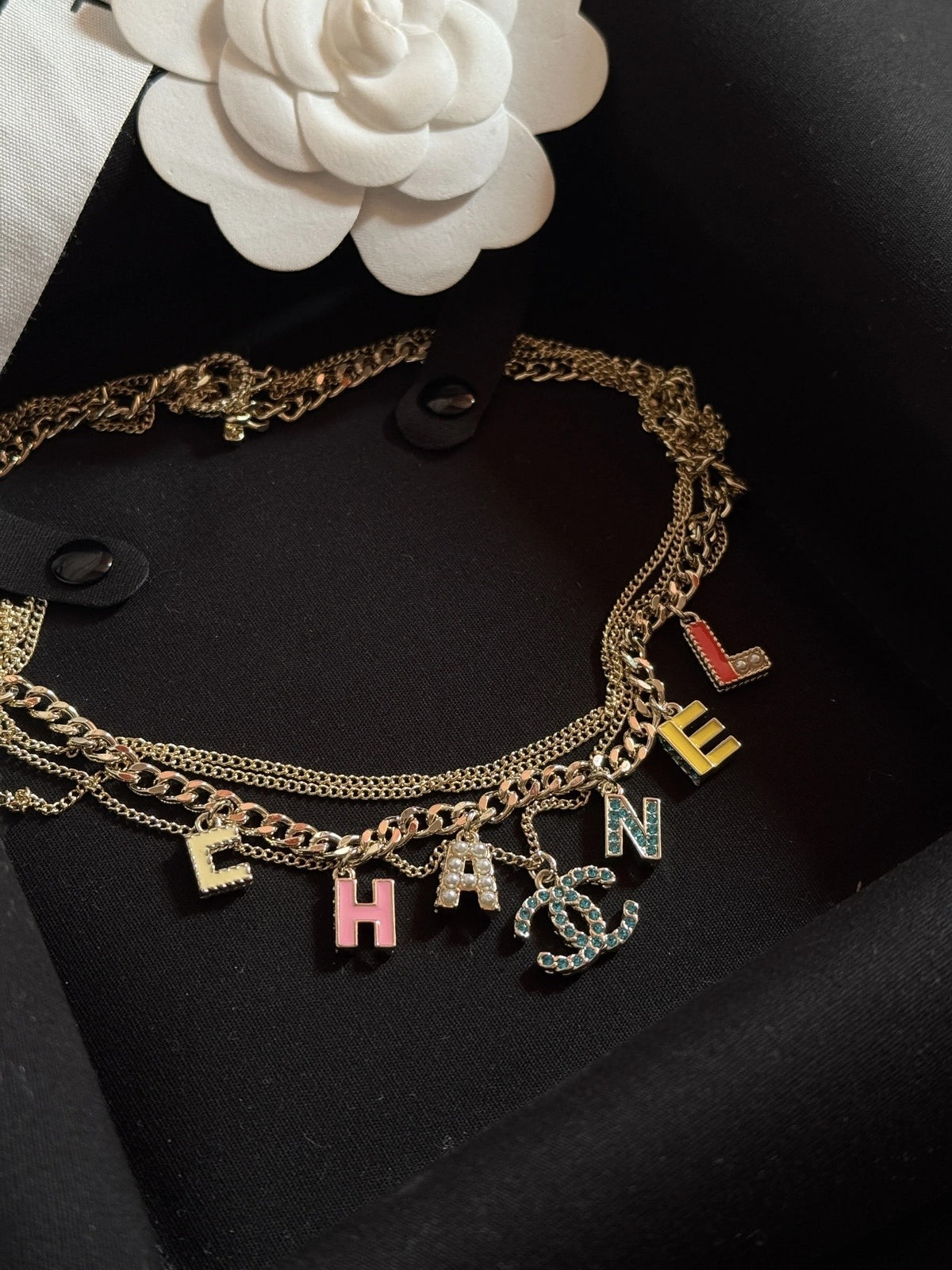 Chanel Brass Logo Necklace
